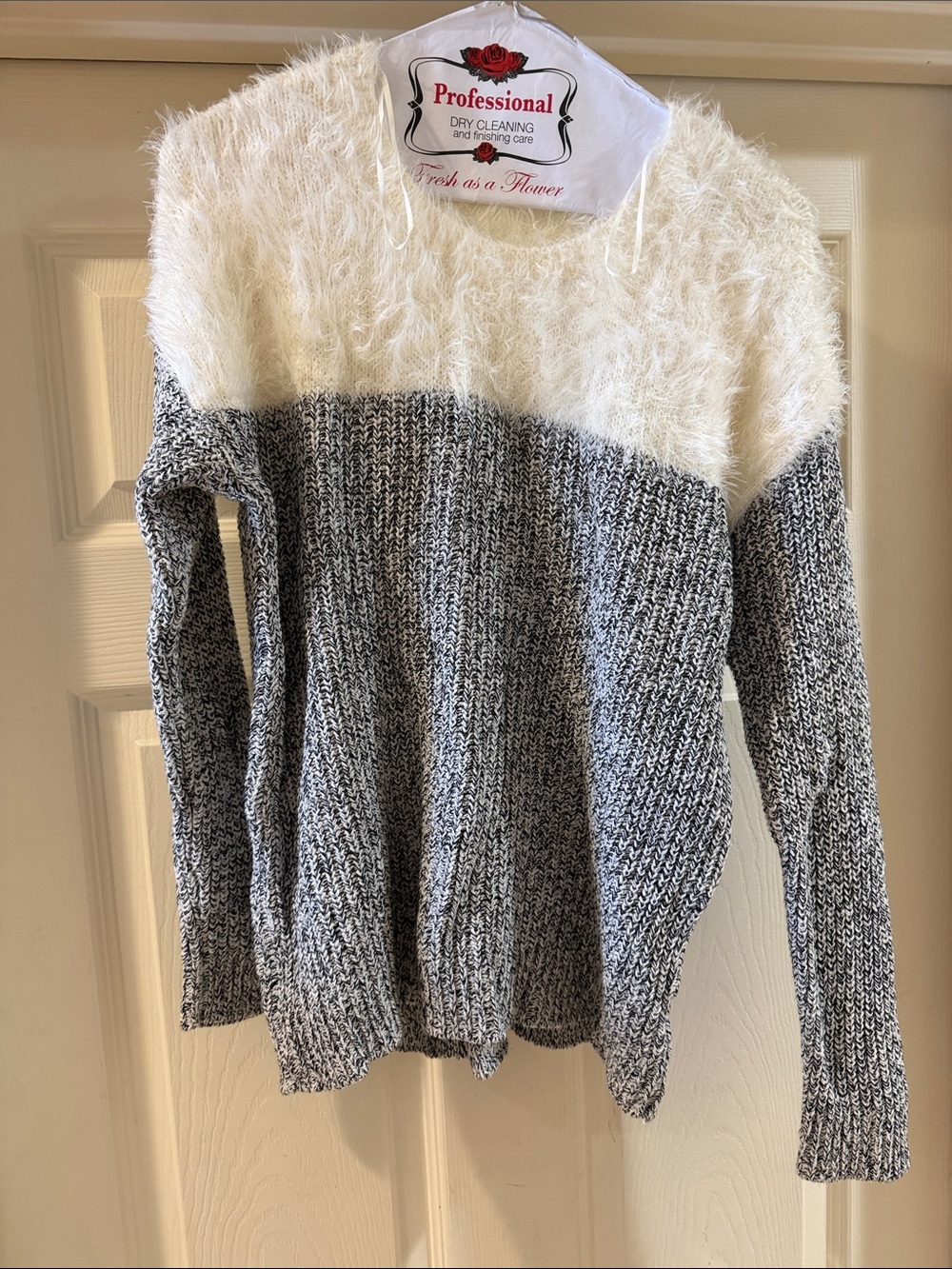 Cozy Furry FunTwo-Tone Fuzzy Yoke Sweater Vince Camuto